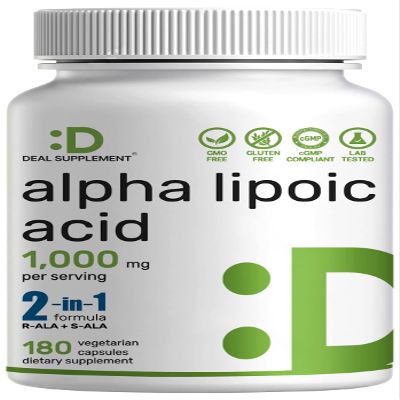 Alpha Lipoic Acid 1,000mg, 180 Veggie Capsules  50/50 R-ALA & S-ALA for Max Bioavailability  Antioxidant Supplement  Energy & Nervous System Support  Non-GMO