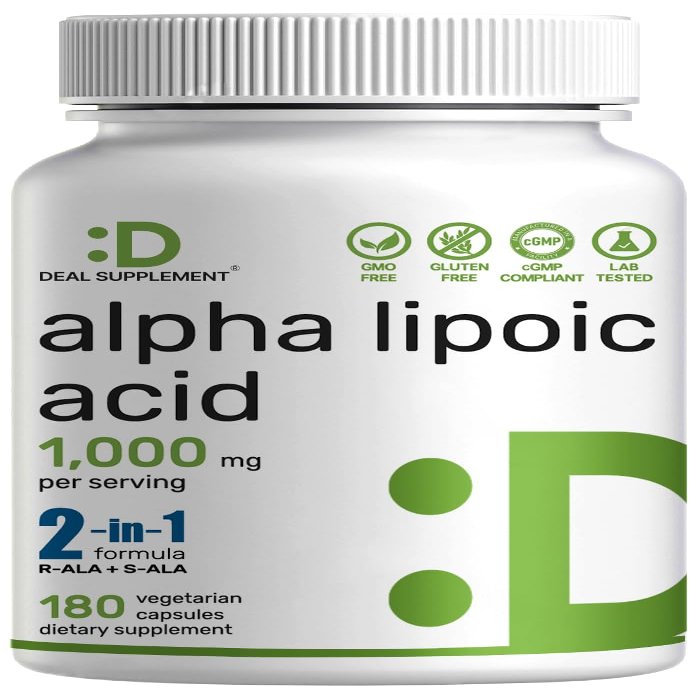 Alpha Lipoic Acid 1,000mg, 180 Veggie Capsules  50/50 R-ALA & S-ALA for Max Bioavailability  Antioxidant Supplement  Energy & Nervous System Support  Non-GMO