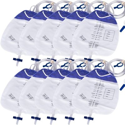 10 Pack Urinary Drainage Bag with Anti-Reflux Chamber - 1500mL Urine Bags with 48" Tube Drainage, Clips and Hanging Hook, Urinary Bag with Splash-Resistant Drain Spout for Health Aids