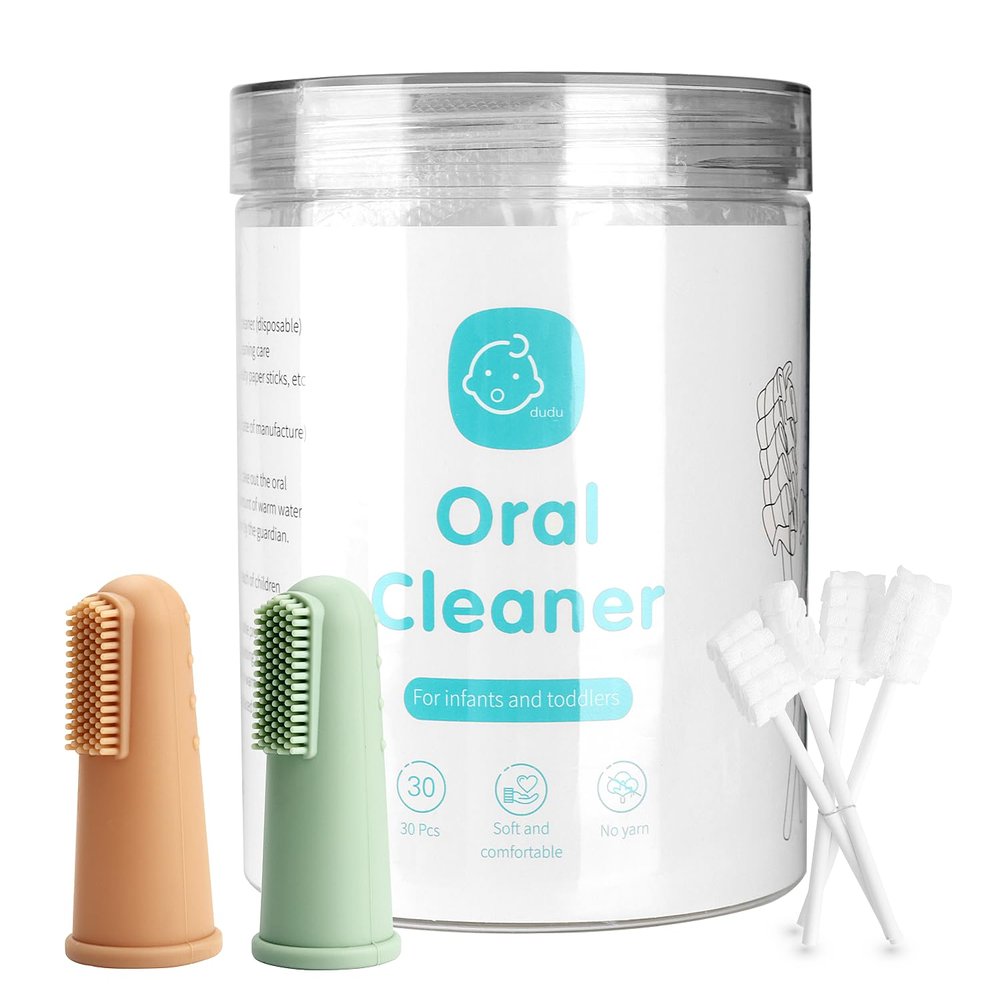 UHFi Baby Toothbrush Finger Toothbrush Oral Cleaner Kit with 5PCS Baby Tongue Cleaner Toddler Silicone Tooth Brush 0-6 Months 6-12 Months (Clay/Mint+30PCS Toothbrushes)