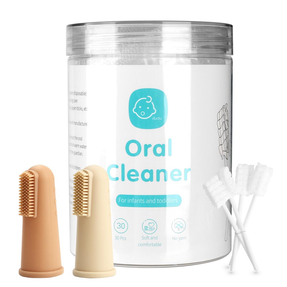 UHFi Baby Toothbrush Finger Toothbrush Oral Cleaner Kit with 5PCS Baby Tongue Cleaner Toddler Silicone Tooth Brush 0-6 Months 6-12 Months (Clay/Ivory+30PCS Toothbrushes)
