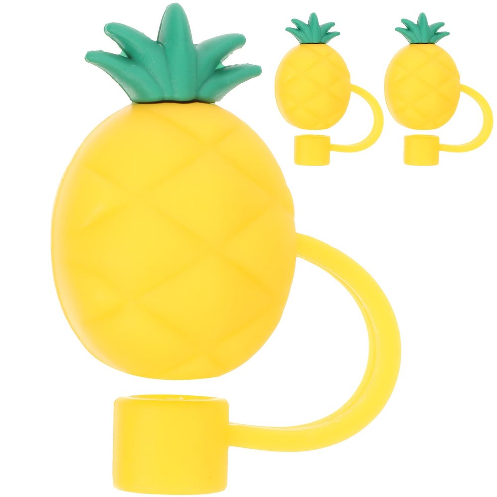 SHERCHPRY 3pcs Straw Cover Pineapple Shape Straw Toppers Drinking Straw Plugs Silicone Straw Tips Cap for Resuable Straws, Dustproof
