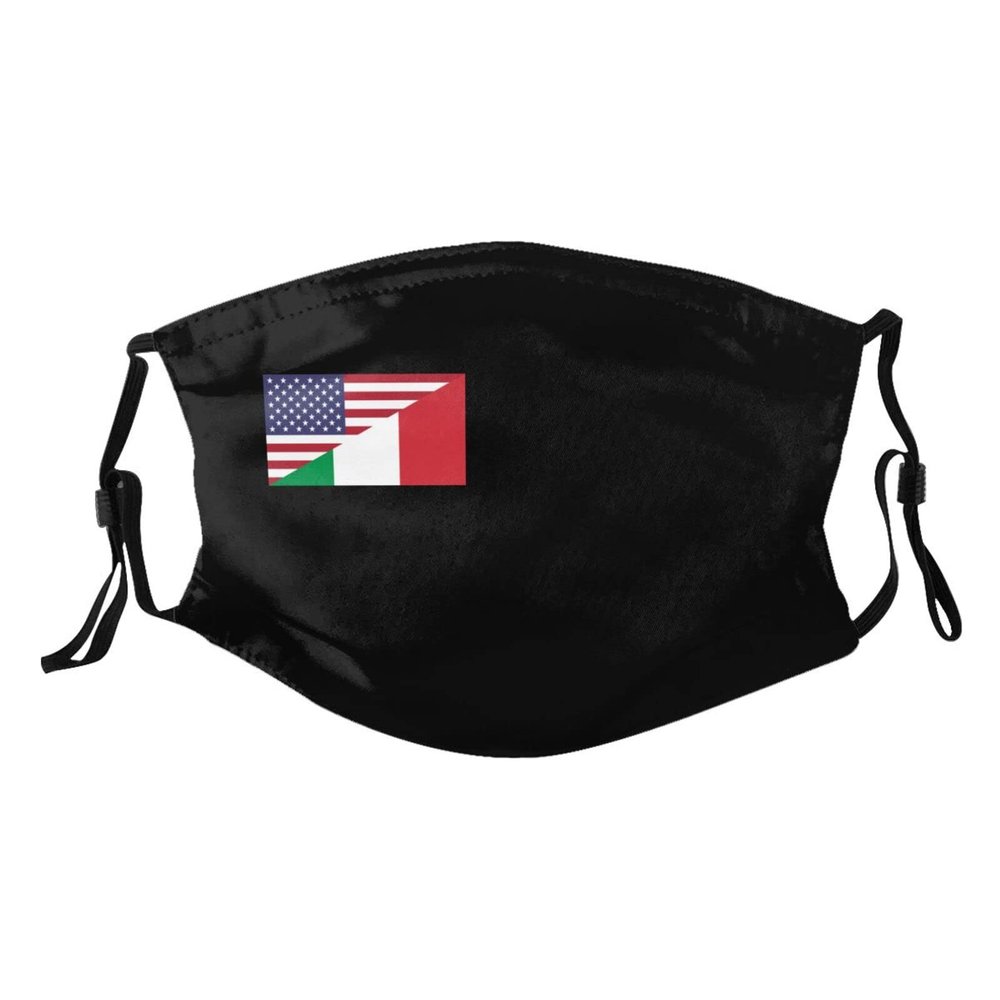 America Italy Friendship Flag Face Mask Washable Reusable Adults Breathable with 2 Filters Black