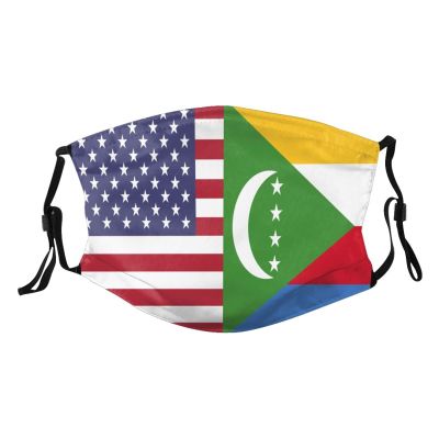America Comoros Friendship Flag Face Mask Washable Reusable Adults Breathable with 2 Filters Black