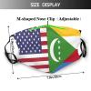 America Comoros Friendship Flag Face Mask Washable Reusable Adults Breathable with 2 Filters Black view 4