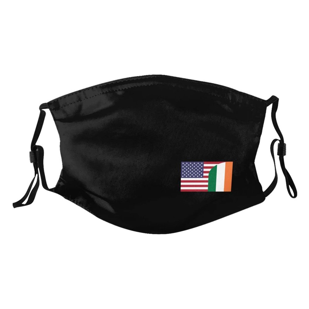 US-Irish Friendship Flag Face Mask Washable Reusable Adults Breathable with 2 Filters Black