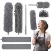 Microfiber Feather Duster, 7-Piece Set of Retractable Cleaning Dust Remover Combination for High Ceiling, Ceiling Fan, Spider Web (Gray) Gap Dust Remover view 1