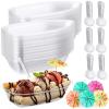 50 Set Disposable Banana Split Boats 12 oz with Plastic Sporks and Paper Umbrellas Clear Ice Cream Sundae Bowl Set for Parties, Concession Stands, Restaurants and Bakeries Serving Sauces Candy Salad view 1