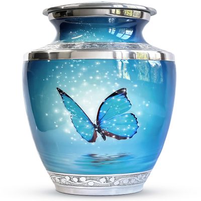 Malaika Memorials Blue Butterfly Urn for Ashes for Women/Men, Cremation Urns for Human Ashes Adult Female/Male, 200 Cubic Inch Capacity
