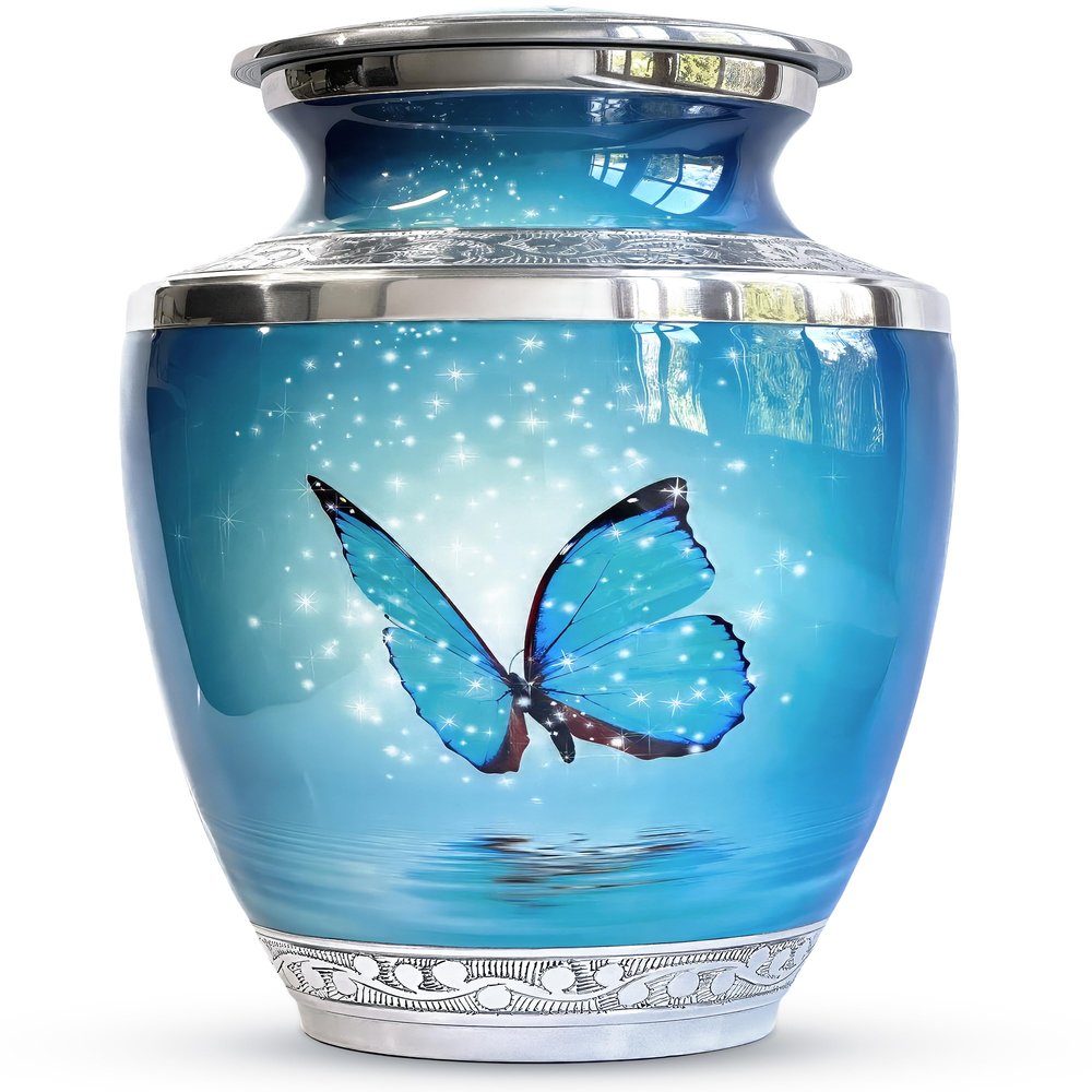 Malaika Memorials Blue Butterfly Urn for Ashes for Women/Men, Cremation Urns for Human Ashes Adult Female/Male, 200 Cubic Inch Capacity