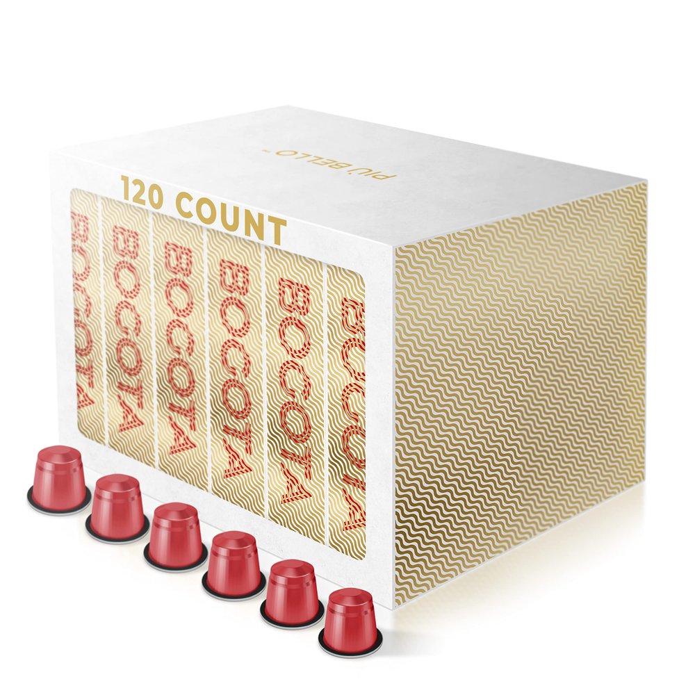 Piu Bello Coffee Pods - Nespresso Machine (Original) Compatible Capsules Pack - Rich & Balanced Taste - Strong Italian Espresso Flavored - Kosher Certified (120 Count Single Flavor) (Bogota)