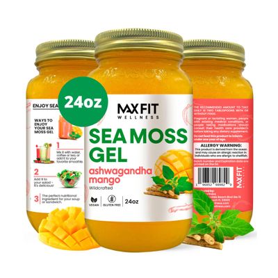 Sea Moss Gel Ashwagandha Mango (25 Flavors) 24oz Wildrafted Gold Sea Moss Gel from Saint Lucia | 92 Vitamins and Minerals | Pure Raw+Non-GMO