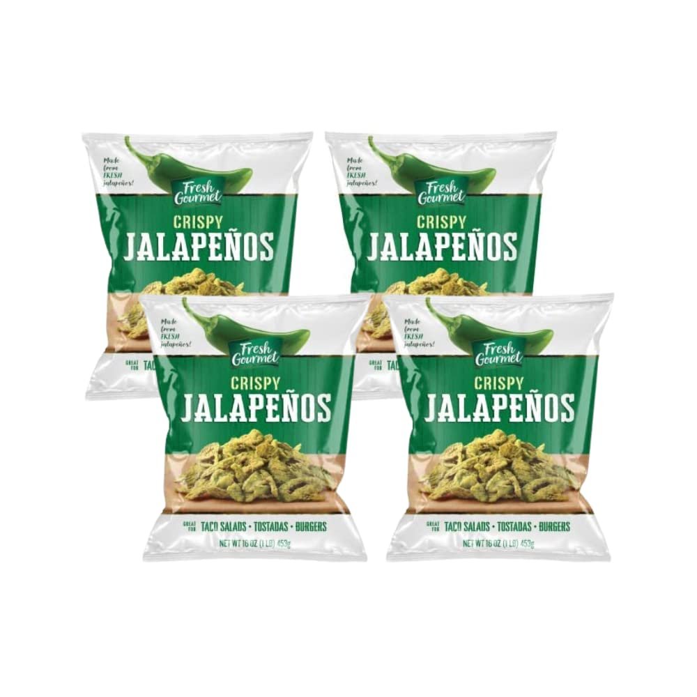 Fresh Gourmet Crispy Lightly Salted Jalapenos Low Carb |Crunchy Snack and Salad Topper 16 Ounce (Pack of 4)