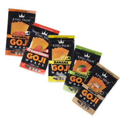 KING PALM Goji Berry Wraps - Prerolled Filter Tips - All Natural Rolling Paper - 4 Wraps per Pouch, 5 Pouches - (Mixed Bundle)