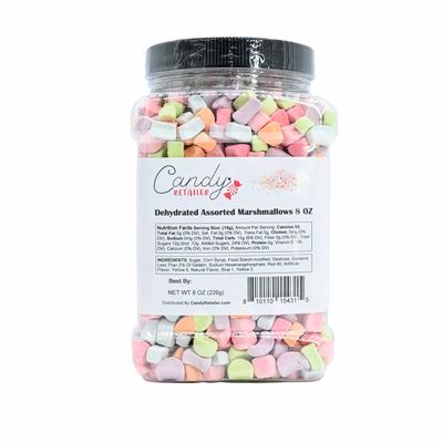 Candy Retailer Assorted Dehydrated Marshmallows - Perfect Dehydrated Bits For Cereal, Cocoa, Ice Cream, Hot Chocolate - 8 Ounce Jar