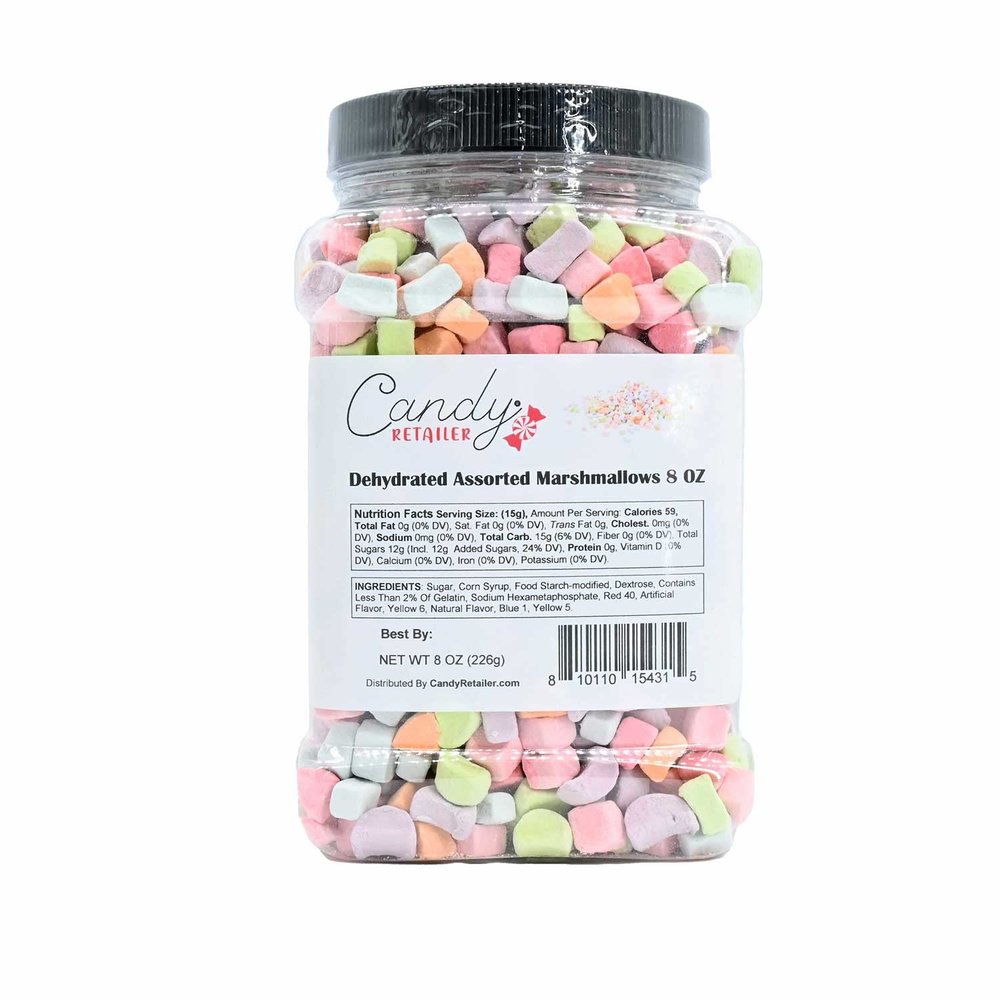 Candy Retailer Assorted Dehydrated Marshmallows - Perfect Dehydrated Bits For Cereal, Cocoa, Ice Cream, Hot Chocolate - 8 Ounce Jar