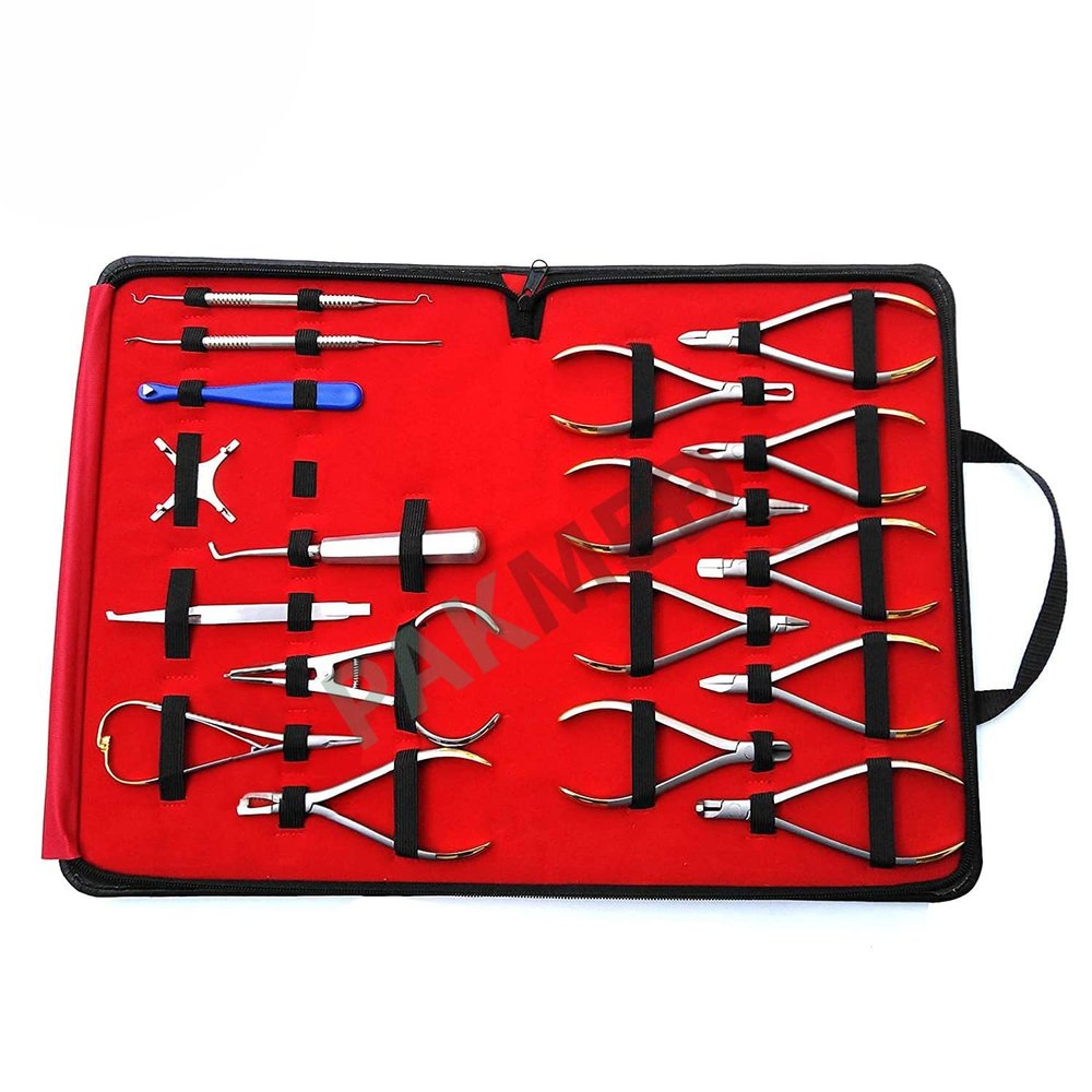 18 Pcs Dental Orthodontic Kit Band Placement Seperator Bracket Ligature Kit, Bracket Plier, Posterior Plier, Weingart Plier, How Plier, Bird Beak Plier, Hard Wire Cutter, Distal End Cutter