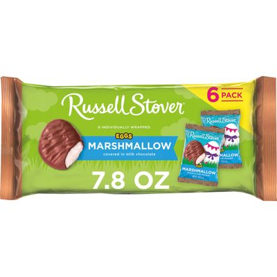 Russell Stover Chocolate Covered Marshmallow Eggs, 6 Individually Wrapped 1.3 Ounce Eggs, 7.8 Ounce Package