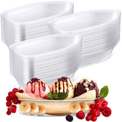 Rtteri 200 Pcs Banana Split Boat Plate 12oz Disposable Ice Cream Sundae Bowls Banana Split Bowls Clear PET Plastic Splits Bowl Tray for Party Dish Dessert Birthday Carnivals Gelato Home