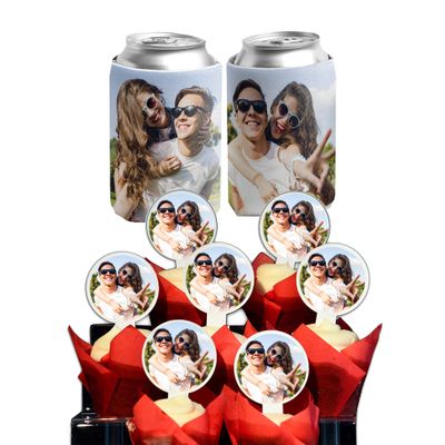 100 Photo Can Coolers and Photo Cupcake Toppers by VictoryStore, Cupcake Toppers are Plastic and 2x4 Inches - No Assembly Needed