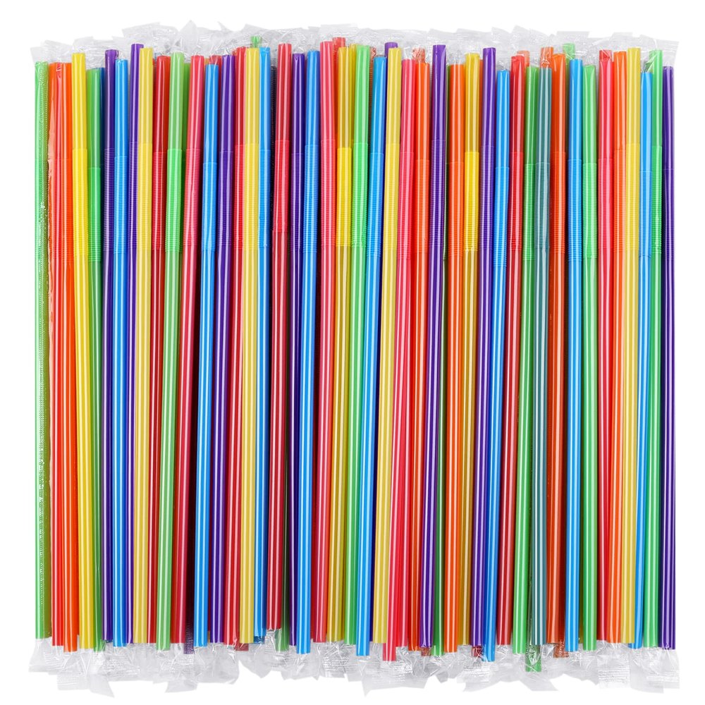 [Individually Wrapped] 300 Pcs Colorful Flexible Plastic Straws, Disposable Bendy Straws, 10.2" Long and 0.23'' Diameter, BPA-Free