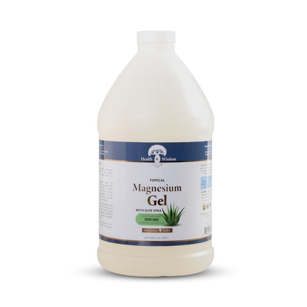 Health and Wisdom Pure Magnesium Gel with Seaweed Extract and Aloe Vera - Topical Muscle & Joint Relief- Natural and Pure Skin & Scalp Moisturizing - Enhanced Absorption - 64 Fl oz