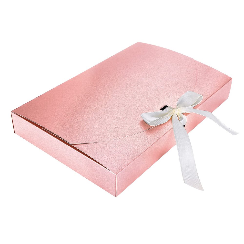 PENINSULA LOVE 10 Pack Rectangle Presents Box with Ribbon Bowknot Kraft Paper Gift Bag Cardboard Underwear Necklace Shirt Wrapping Box Clothing for Wedding Party Baby Shower Valentines Day (Pink)