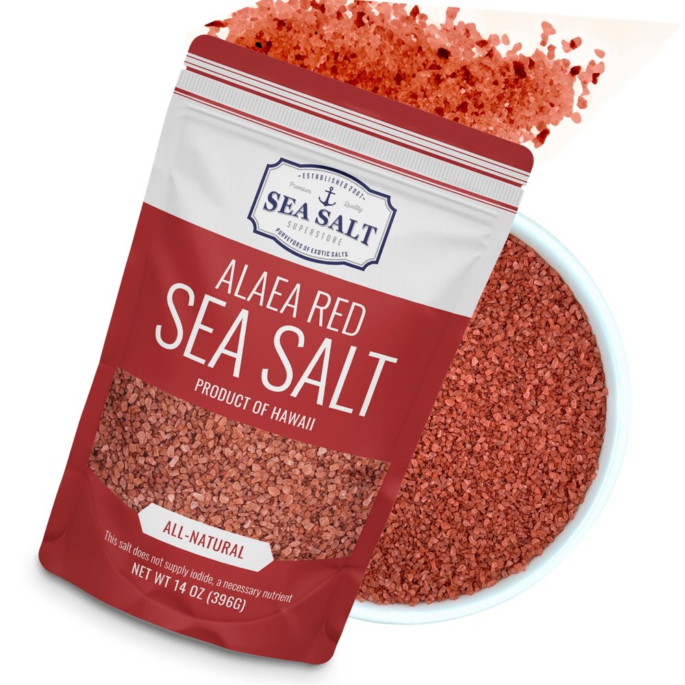 Alaea Red Salt Infused with Mineral-Rich Alaea Clay  Coarse Crystal Red Hawaiian Salt That Adds Color to Any Dish for Natural Finishing Use  14 oz Bag