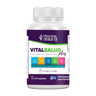 VITAMINS NATURAL CORP-Vital Salud Plus-Organic Immune System Support Supplement with Nopal Cactus, L-Carnitine Base-Supports Bone Health, Reduces Varicose Veins, Improve Skin Appearance (60 Capsules)