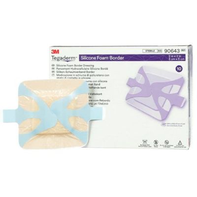 3M Tegaderm Foam Dressing 2 x 2 Square with Border Film Backing 90643 10 per Box