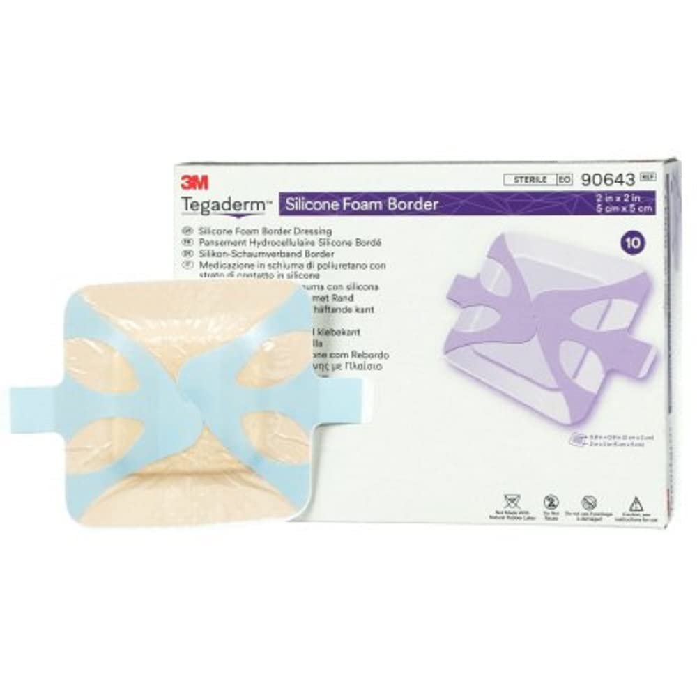 3M Tegaderm Foam Dressing 2 x 2 Square with Border Film Backing 90643 10 per Box