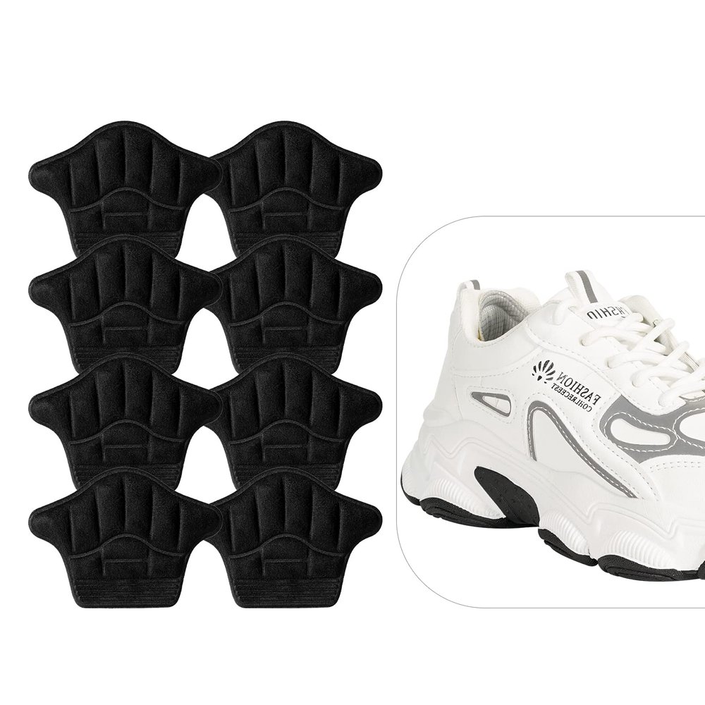 Reusable Heel Guards Liners for Loose Shoes & Too Big Boots - Self-Adhesive Heel Protector Pads (4 Black)