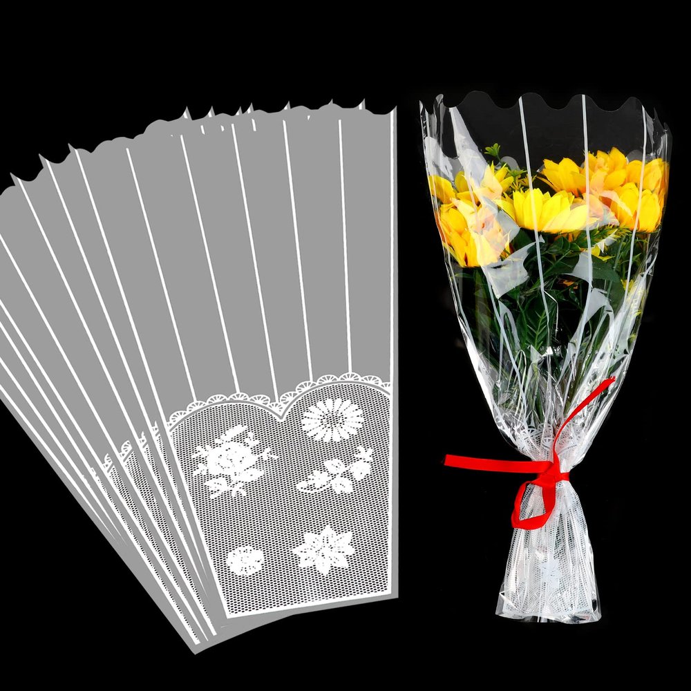 FOIMAS 100pcs Flower Bouquet Bag Plastic Wrapping Bags Clear Floral Bouquet Sleeve Cellophane Sleeves Flower Bouquet Packaging Bags for Flower Craft Birhtday Wedding Valentine's Day Mother's Day