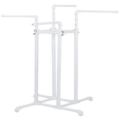 4-Way Pipe Clothing Rack in White 72 H x 30 W x 30 D Inches with Arms