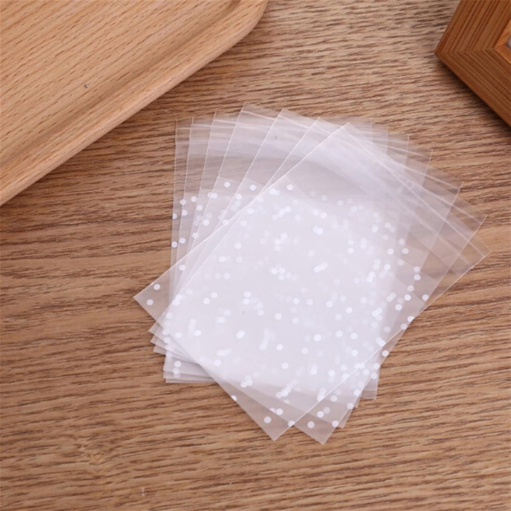 Sperrins 100 Packs Clear Self Adhesive Cookie Bags Treat Bags, Cellophane Bags, White Polka Dot Cookie Bags for Packaging Cookies,Gifts,Favors,Candy