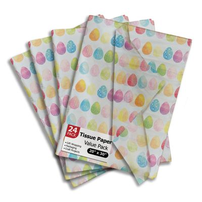 Pro Supply Global Easter Eggs Printed Tissue Paper for Baskets Gift Bags or Boxes and Wrapping - Bulk Decorative Art Tissue Paper for Packaging and Gifting | 24 Sheets 20" x 30"