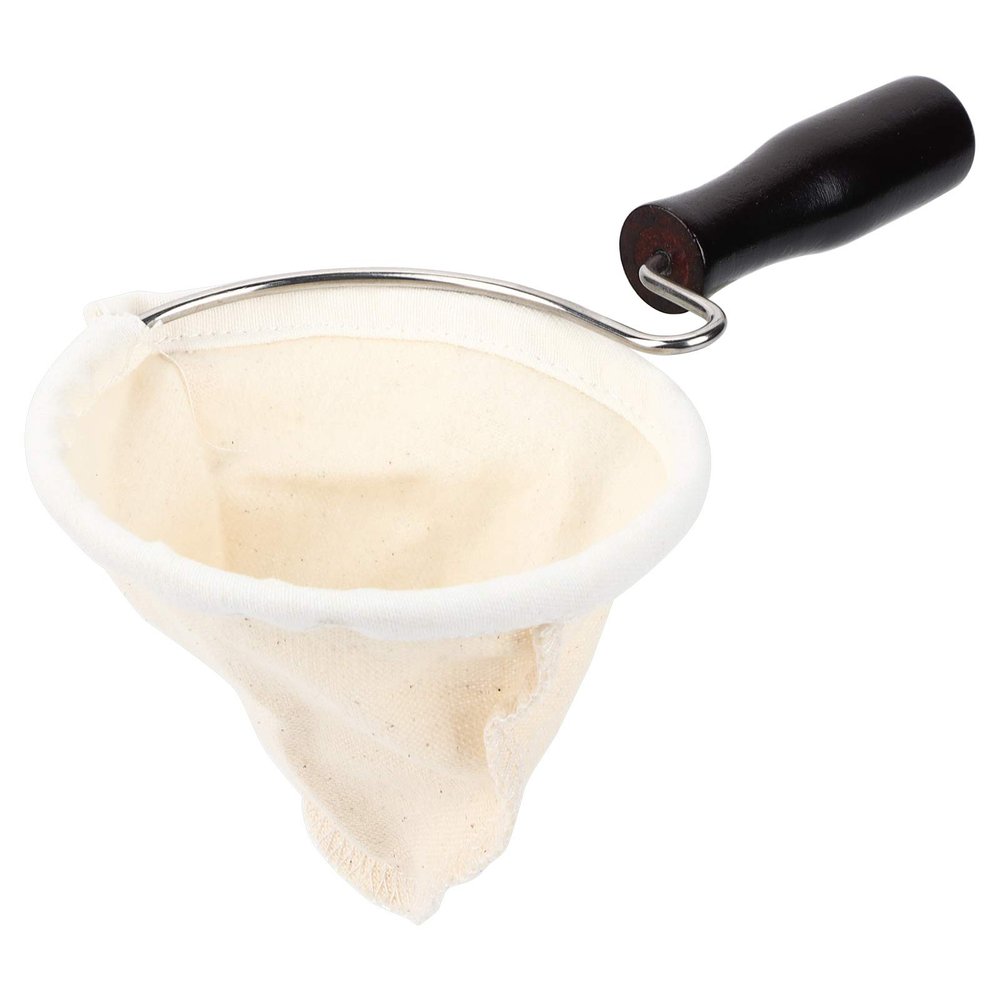 Coffee Filter, Reusable Washable Flannel Cloth Coffee Filter Strainer with Wood Handle(L)