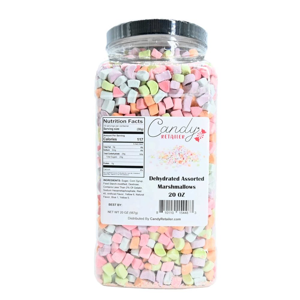 Candy Retailer Assorted Dehydrated Marshmallows - Perfect Dehydrated Bits For Cereal, Cocoa, Ice Cream, Hot Chocolate - 20 Ounce Jar