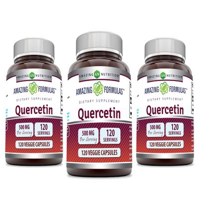 Amazing Formulas Quercetin 500mg Veggie Capsules Supplement | Non-GMO | Gluten Free | Supports Overall Health & Well Being (120 Count | 3 Pack)