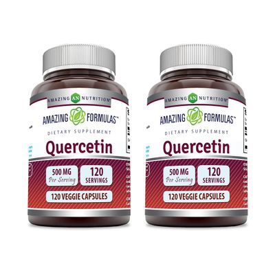 Amazing Formulas Quercetin 500mg Veggie Capsules Supplement | Non-GMO | Gluten Free | Supports Overall Health & Well Being (120 Count | 2 Pack)