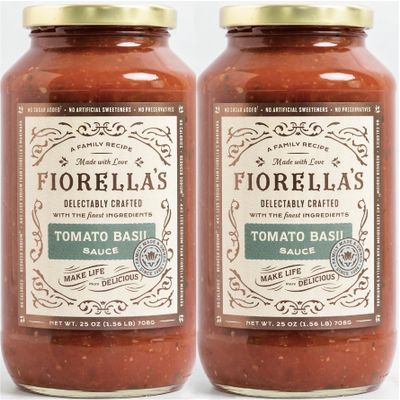 Fiorella's Tomato Basil Pasta Sauce - Tomato Sauce Made with Fresh Ingredients - Seed Oil Free, No Sugar Added, Vegan, Gluten Free, No Preservatives Added, Reduced Sodium, Pasta Sauce, 25 Oz (Pack of 2)