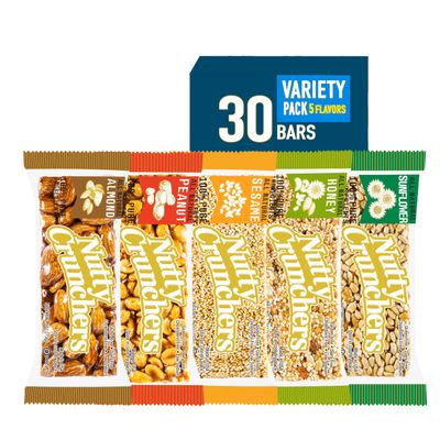 Nutty Crunchers All Natural Ingredients (Variety Pack - 5 Flavors, 30 Bars/box)