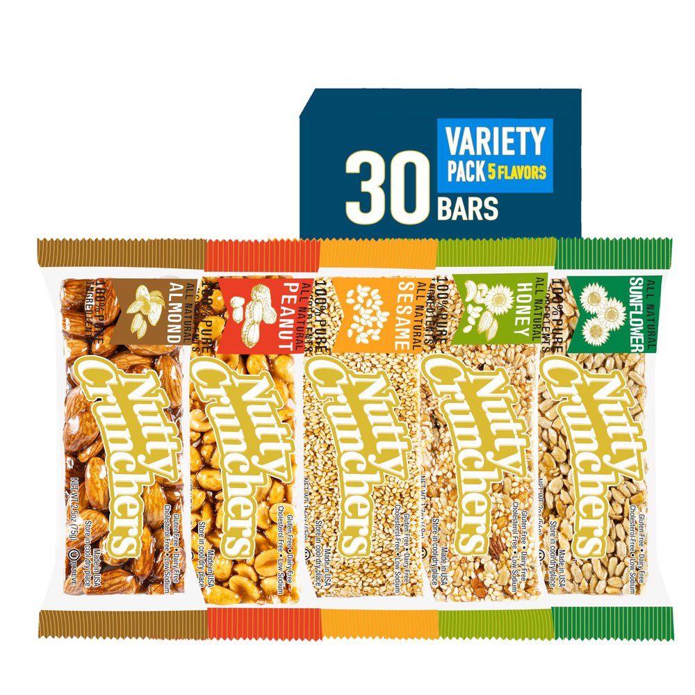 Nutty Crunchers All Natural Ingredients (Variety Pack - 5 Flavors, 30 Bars/box)