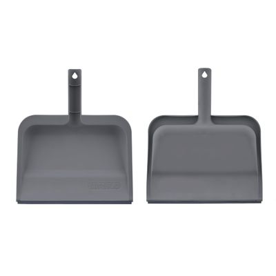Superio Clip-On Dustpan with Rubber Lip - 10-inch Wide Durable Plastic Dust Pan with Comfort Grip Handle, 2-Pack (Grey)