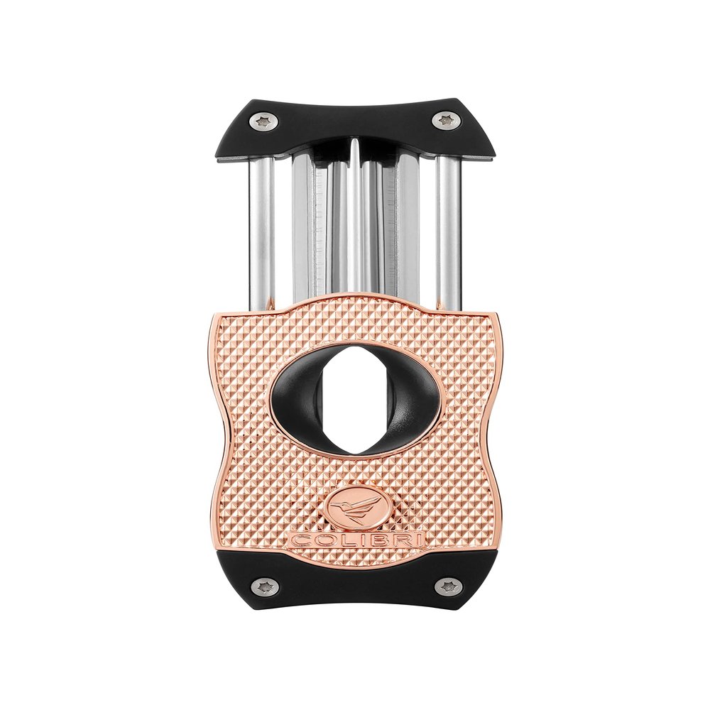 Colibri Premium Diamond V-Cut Cigar Cutter - Ergonomic Stainless Steel Spring-Loaded Blade, Ideal for up to 60+ Ring Gauge - Gift for Cigar Enthusiasts (Rose & Black)