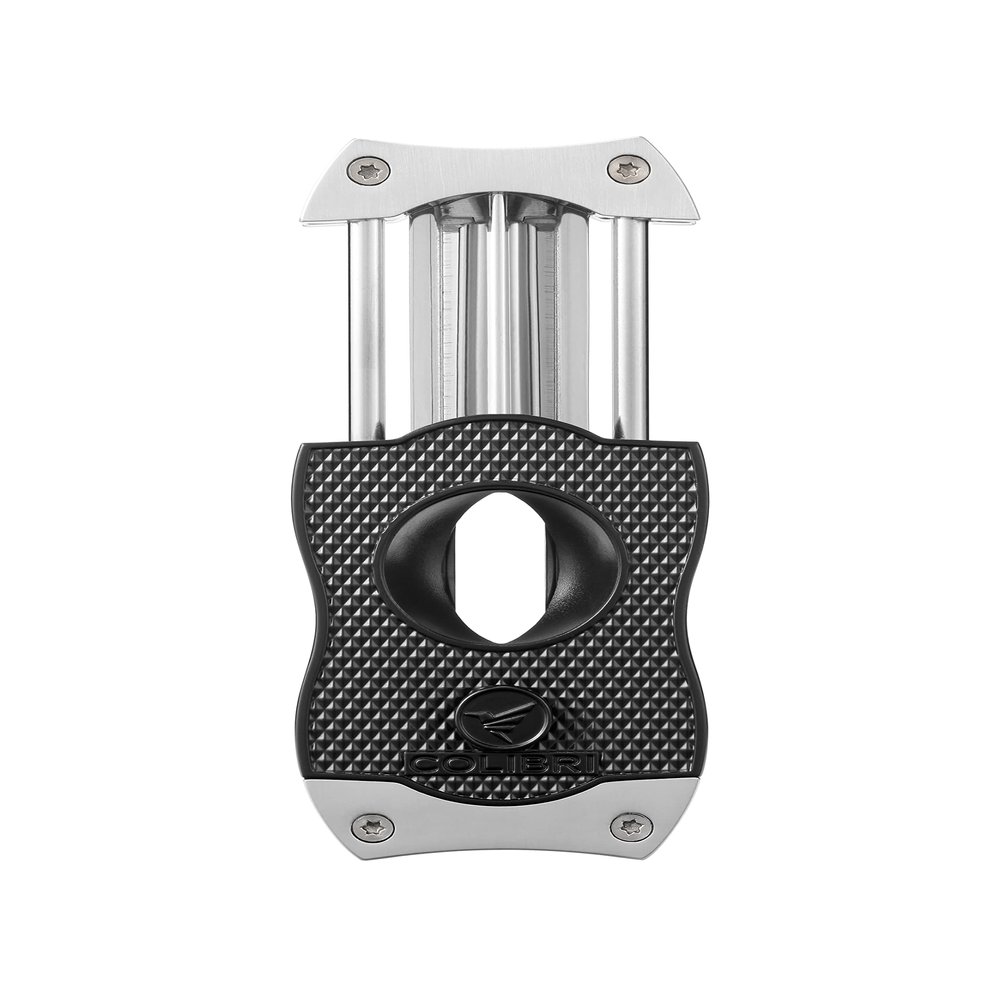 Colibri Premium Diamond V-Cut Cigar Cutter - Ergonomic Stainless Steel Spring-Loaded Blade, Ideal for up to 60+ Ring Gauge - Gift for Cigar Enthusiasts (Black & Chrome)