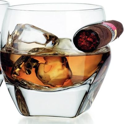 Cigar Whiskey Tumbler Old Fashioned Glass with Indent for Cigar - Set of 2