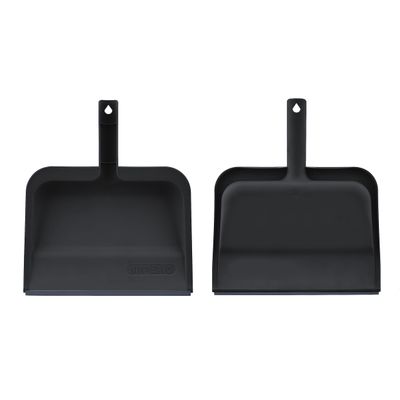 Superio Clip-On Dustpan with Rubber Lip - 10-inch Wide Durable Plastic Dust Pan with Comfort Grip Handle, 2-Pack (Black)
