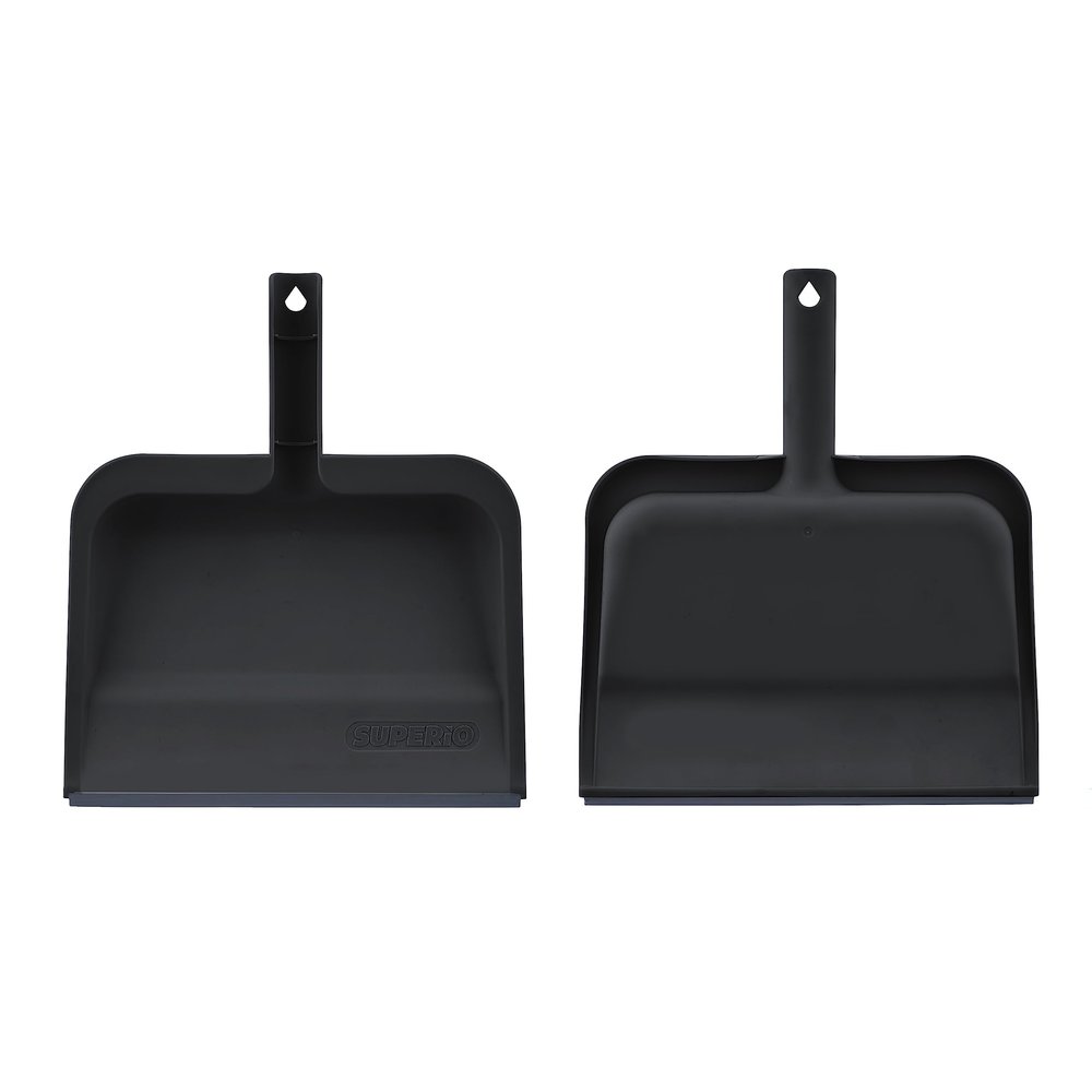 Superio Clip-On Dustpan with Rubber Lip - 10-inch Wide Durable Plastic Dust Pan with Comfort Grip Handle, 2-Pack (Black)