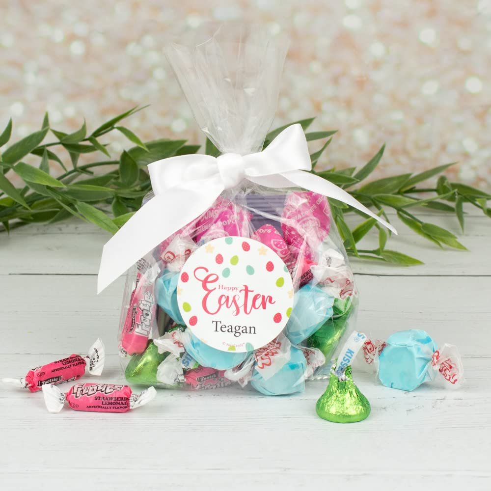 6ct Personalized Easter Candy Goodie Bag Party Favors (6 Pack) - Eggs & Flowers